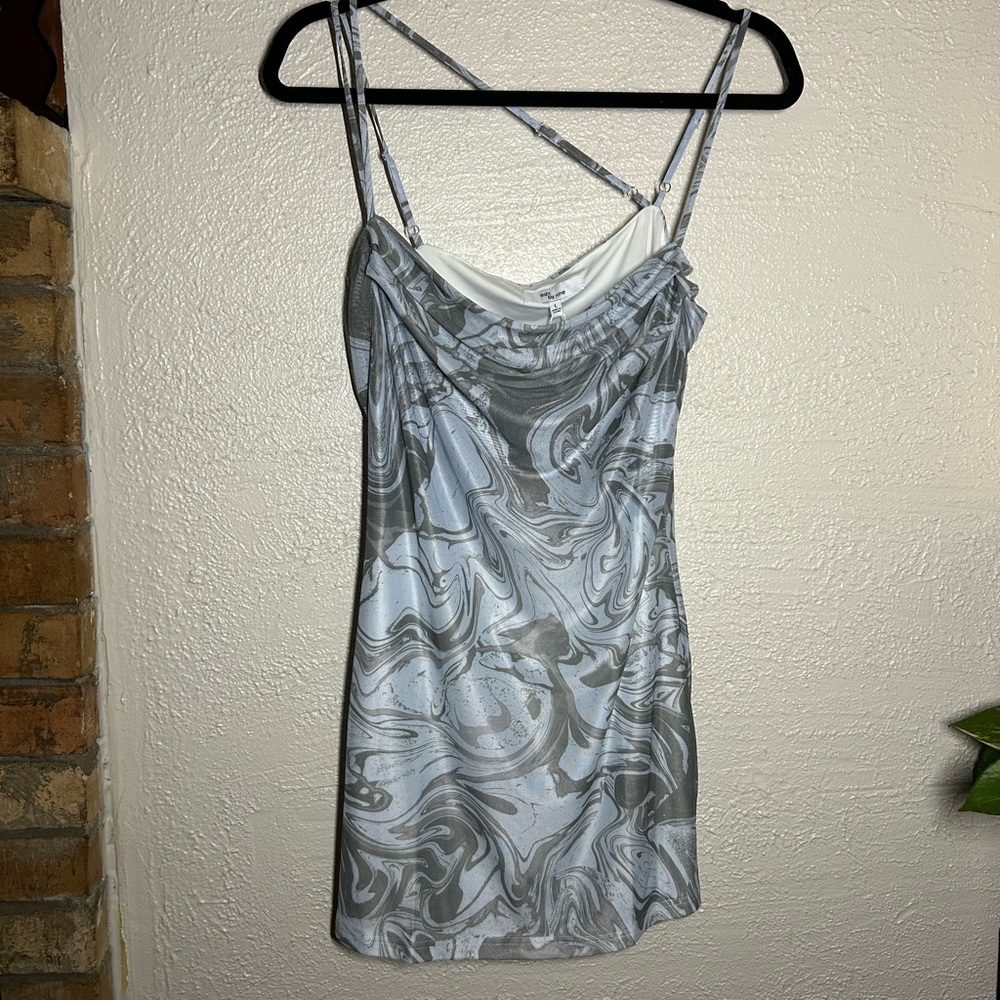 Edit By Nine Marble-Print Cowl Neck Mini Dress in Silver-Gray